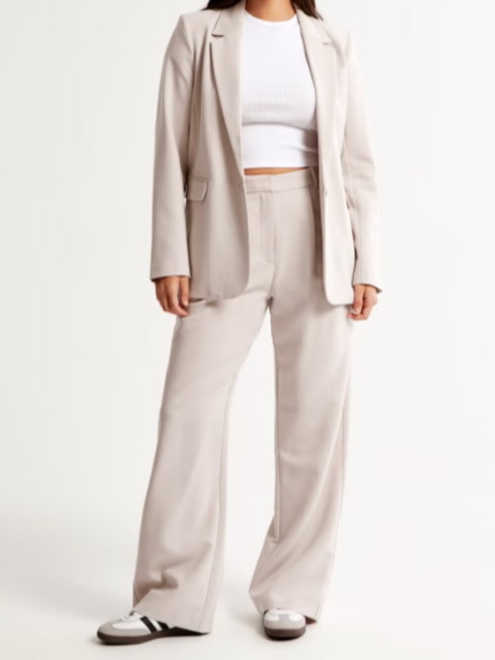 Abercrombie & Fitch Curve Love Sloane Tailored Wide Leg Pant 28 Light Taupe